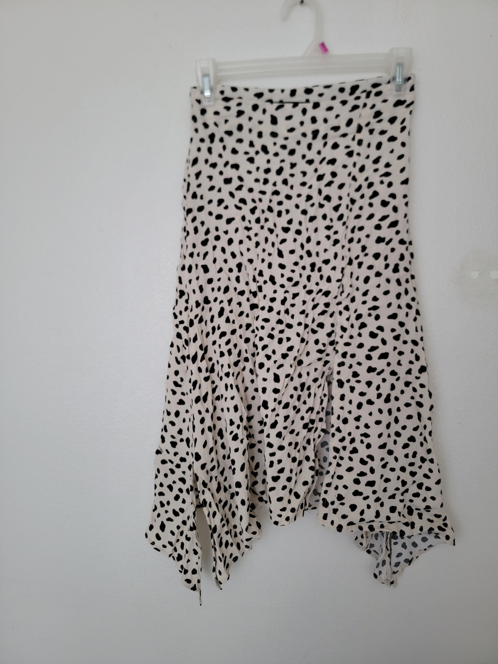 Lulu's Cream and Black Spot Asymmetrical Handkerchief Hem Skirt
